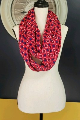 Infinity Scarf OS Red White Blue Geometric Pattern Patriotic Americana Rayon EUC