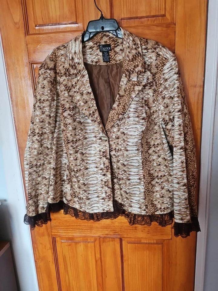 NY коллекции женщин хлопок коричневый металлик эластичной подкладки блейзер размер 3 X новый без ЯРЛЫКОВ  - Изображение 3 из 4