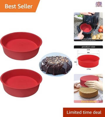 2pcs 8 Inch Silicone Cake Pans Round Non-Stick Baking Molds for Cheesecake Br...