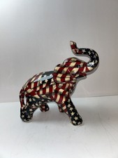 80s Elephant Figurine American Flag La Vie Porcelain Stars Stripes Patriotic USA