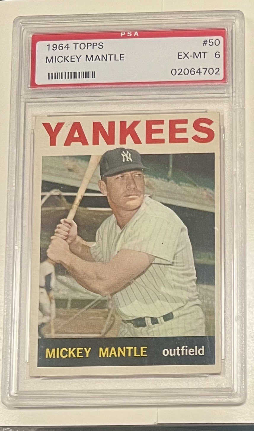 1964 TOPPS # 50 Mickey Mantle PSA 6 EX-MT, The Mick, Yankees, Hall of Fame