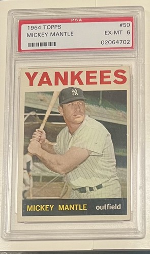 1964 TOPPS # 50 Mickey Mantle PSA 6 EX-MT, The Mick, Yankees, Hall of Fame