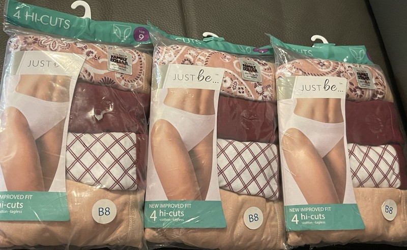 3 Packs 12 Pair Of  Just Be Woman’s Brand New Size 9 Panties HiCuts 100% Cotton