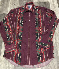 Vintage Wrangler Pearl Snap Shirt Men's Large Aztec Southwestern Long Sleeve