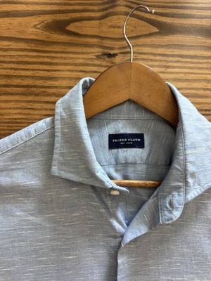 Proper Cloth Dress Shirt Mens 16.5 Large Non Iron - Washed Blue Chambray Linen