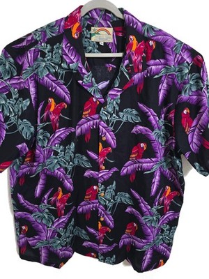 Paradise Found Shirt Mens 3XL Black Parrot Hawaiian Short Sleeve Button Up