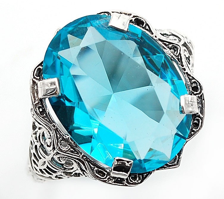 10CT Aquamarine 925 Sterling Silver Filigree Ring Jewelry Sz 8