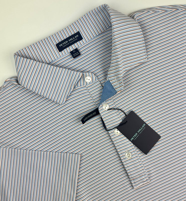 NWT Peter Millar Crown Performance Polo ALTO Fountain Blue Stripe Jersey XL $115