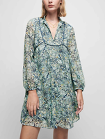 Maje Kleid Blau Blumen Gr. 32 Damen Chiffonkleid Sommerkleid Mini MFPRO01954