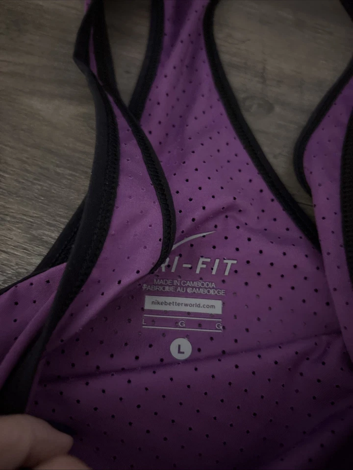 Camiseta sin mangas NIKE DRI-FIT talla L púrpura malla cuello redondo atlética corredor espalda Foto 3 de 4