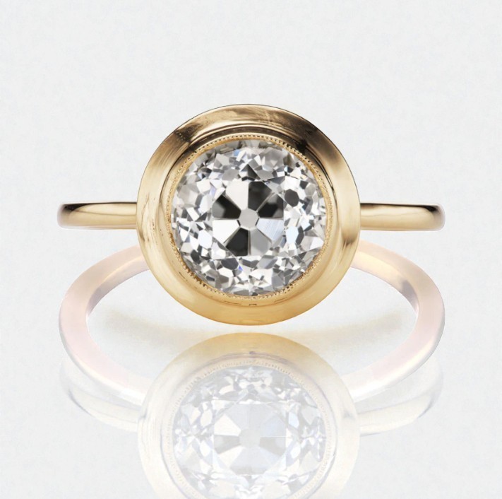 2.00 Ct IGI Lab Grown Old European Cut Diamond Ring Round Cut 18K Yellow Gold