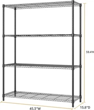4 Tier Shelf Metal Wire Shelving Rack Shelves Steel Organizers Kitchen Room 59"