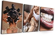 Set of 3 Black Girl Wall Art - 24L" x 16W" Beautiful black woman Wrapped Canvas
