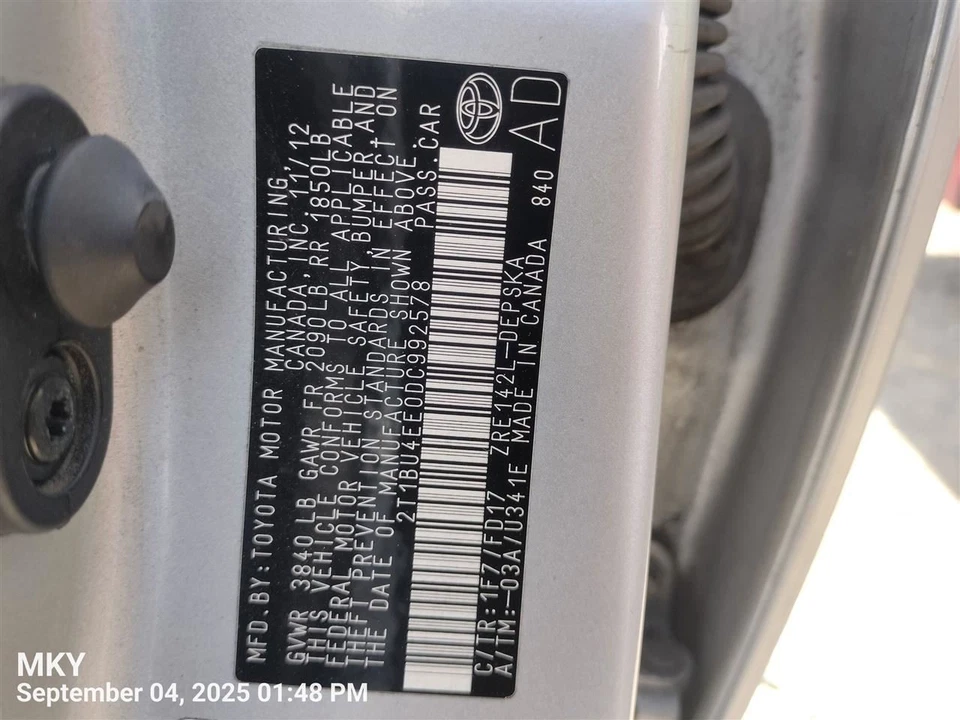 FUEL VAPOR CHARCOAL CANISTER 7774002131 2013 TOYOTA COROLLA Foto 2 de 4