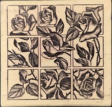 Magenta Climbing Roses Grid Tiles Rubber Stamp