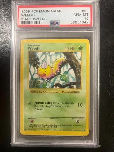 Base Set SHADOWLESS WEEDLE #69/102 PSA 10 GEM MINT 1999 Pokemon Card Game WOTC