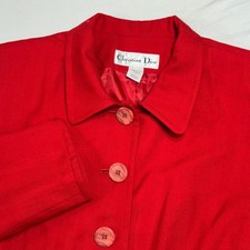 Christian Dior Blazer Womens Red Worsted Wool Herringbone Vintage Button Up USA
