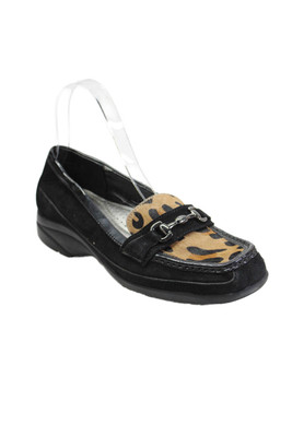 Anne Klein Womens Animal Print Square Toe Slip On Loafers Flats Black Size 7M