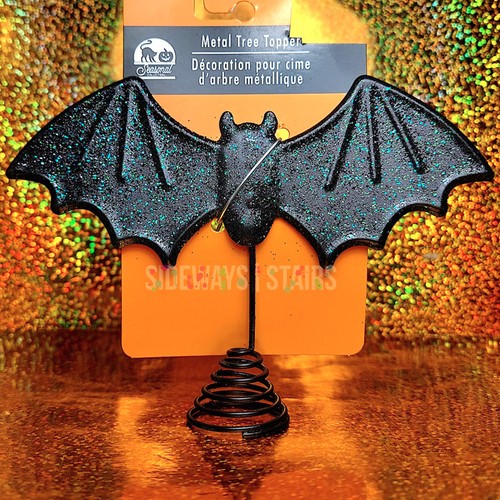PIPISTRELLO GLITTER ALBERO DI HALLOWEEN TOPPER piccolo nero metallo verde blu vampiro spettrale - Foto 2 di 7