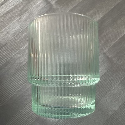 Jonathan Adler Ribbed BIBA Aquamarine Glass Tumblers 13oz ~ No Box