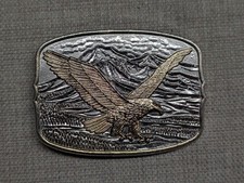 vintage 1970s belt buckle EAGLE mountain WESTERN cowboy BRASS harley silver gold