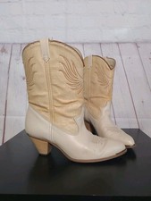 Vintage 80s 90s Dingo high heeled low shaft cream beige cowgirl western boots 9M