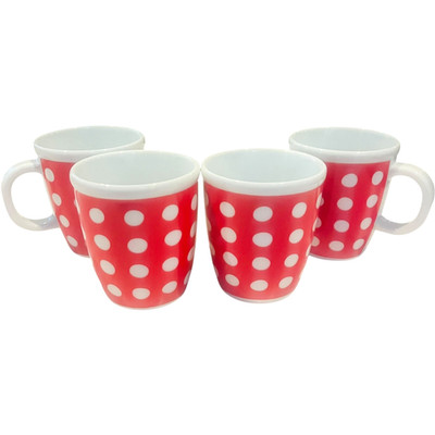 Crate & Barrell Bodum Red with White Dot Mug Set - NEW with tags - LOT of 4