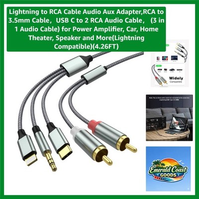 Lightning to RCA 3.5mm Audio Cable - 4.26FT Adapter for Superior Sound