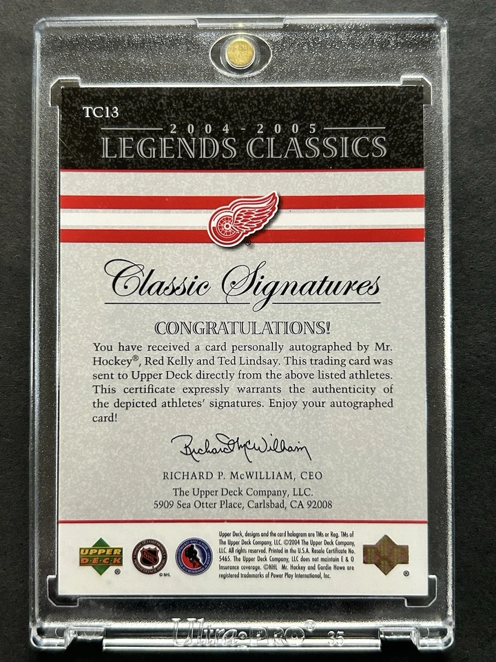 Gordie Howe Red Kelly Ted Lindsay 2004 Upper Deck Legends Classic Auto Autograph - Image 2 of 4