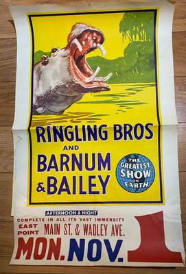 Authentic 1948 Ringling Bros Barnum & Bailey Circus Poster ATLANTA HIPPO