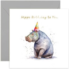 Old English Co. Hippo Birthday Card for Her - Fun Hippo Party Hat Birthday Ca...