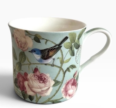New Stechcol Gracie Bone China Blue Bird Flower Tea Coffee Cup Mug 10 oz Floral