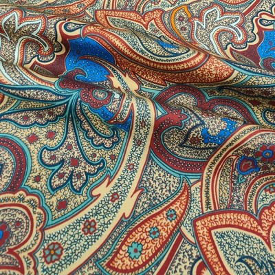 Vintage Boho Multicolor Paisley Print Cotton Fabric Retro Shirt & Dress Material