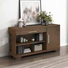 Espresso Wood Sofa Table with Drawer and Open Shelves, Fully Assembled