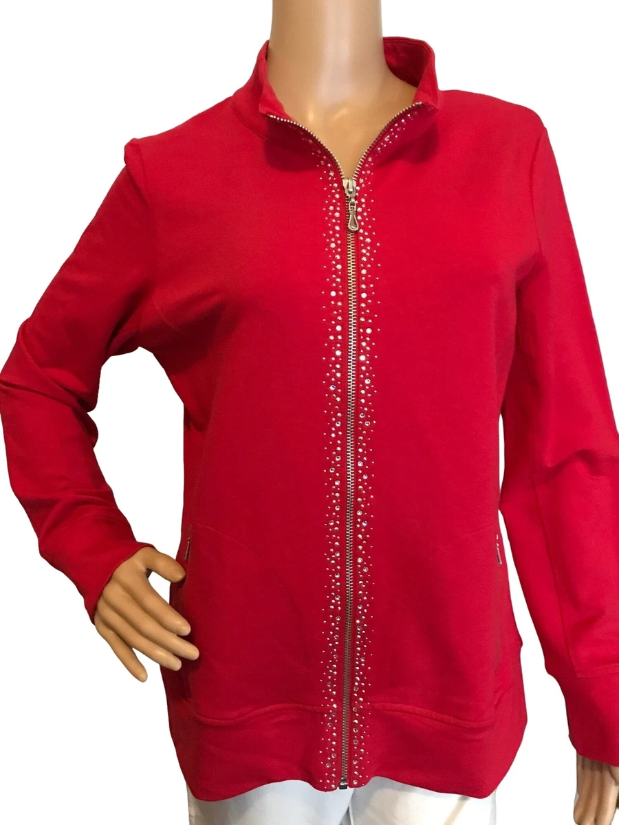 Christine Alexander MEDIUM RED SWAROVSKI Cottn BLEND Track Jacket Dance Yoga Gym