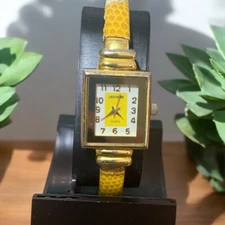 Louis Arden Ladies Petite Watch Goldtone Yellow Cuff Band  5.2-6.5" New Batt See