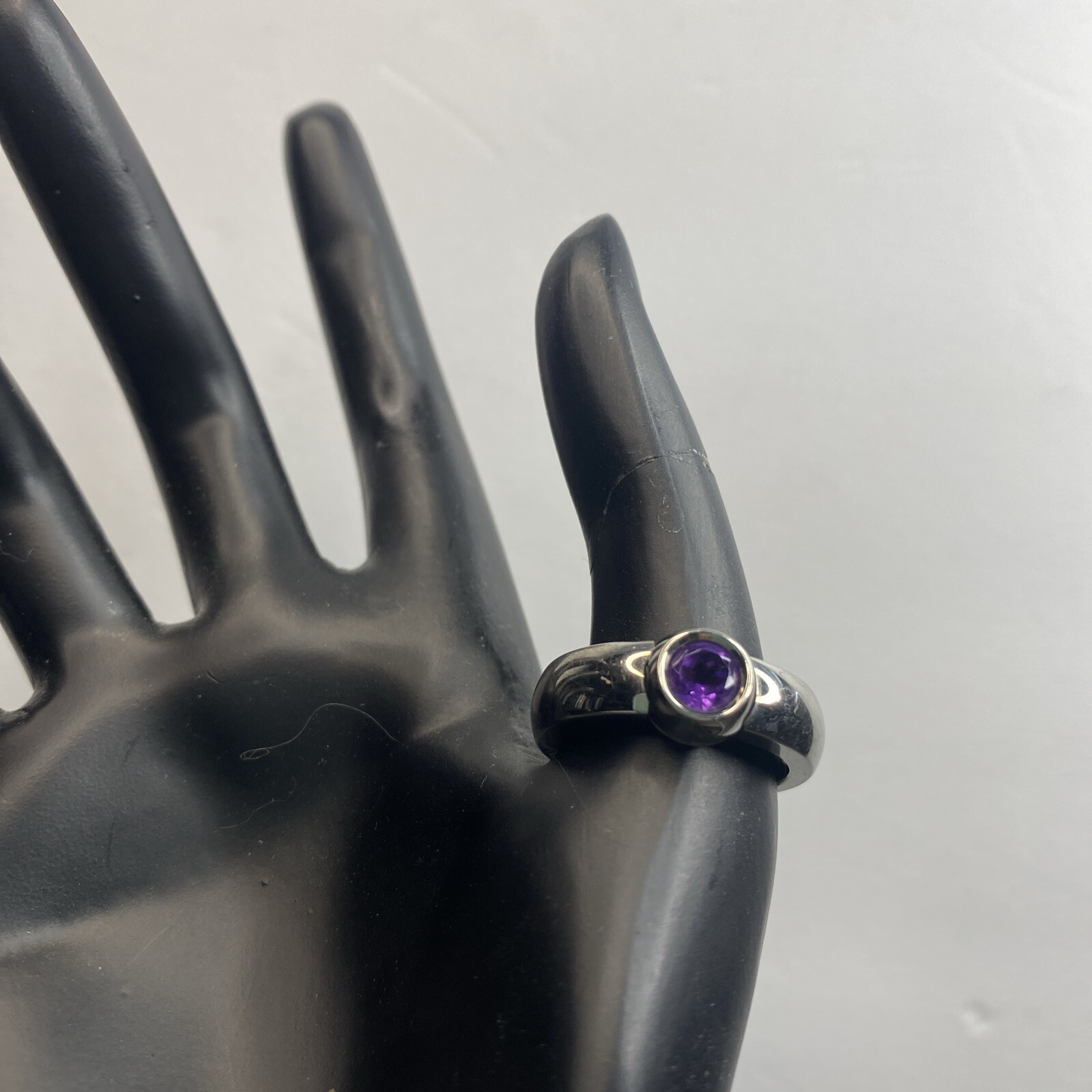 Amethyst and Titanium Ring Solitaire February Gem… - image 1