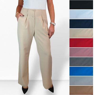 Damenhose weites gerades Bein hoher Bund Plissee formelle Hose 10-22
