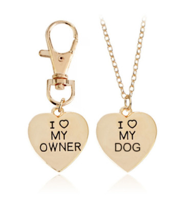 Gold ''Love My Dog'' Herz Halskette Hundebesitzer Geschenk Schlüsselanhänger Schlüsselring