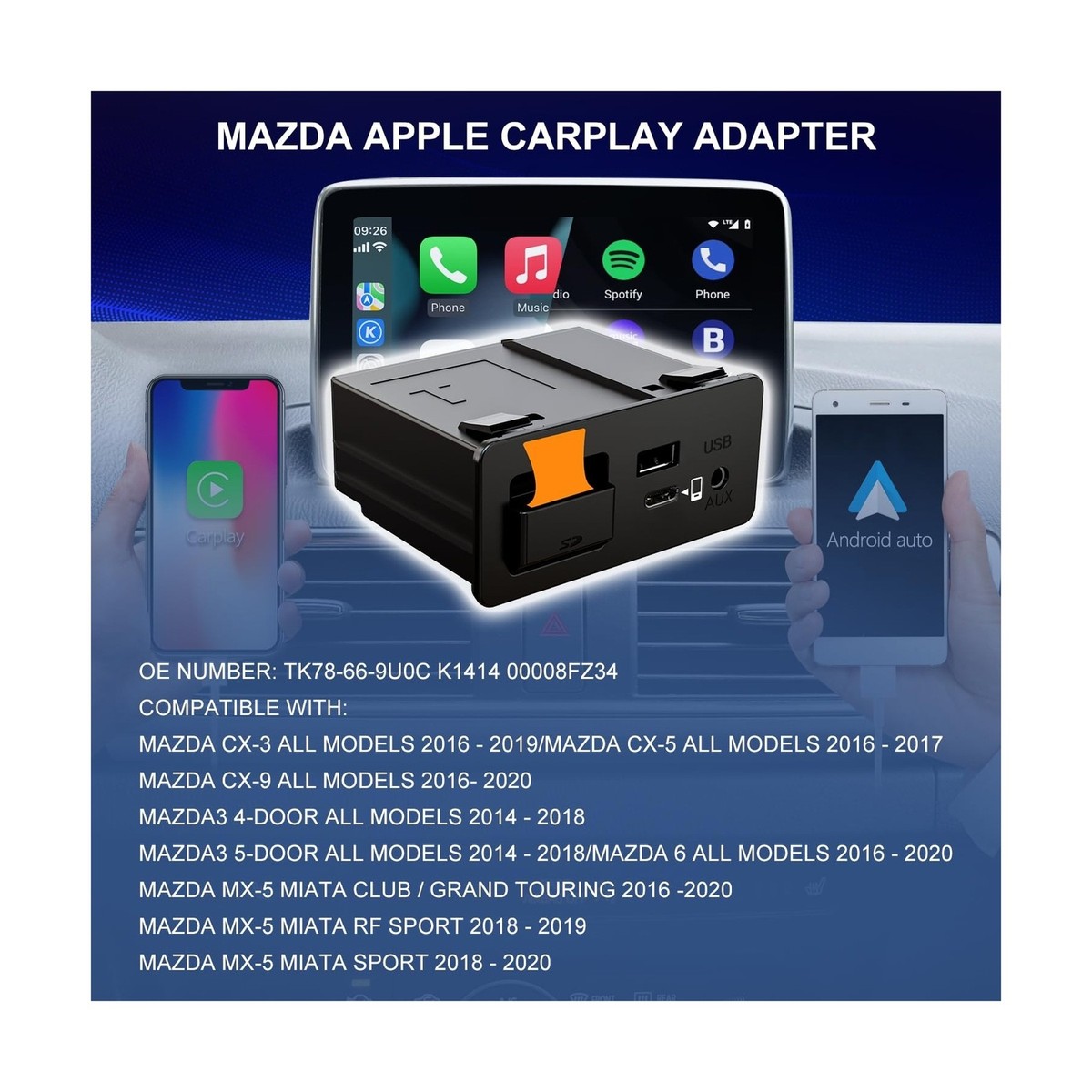 Type-C Mazda Carplay und Android Auto Nachrüstsatz, TK78-66-9U0C OEM Type-C Mazda Carplay und Android Auto Nachrüstsatz, TK78-66-9U0C OEM