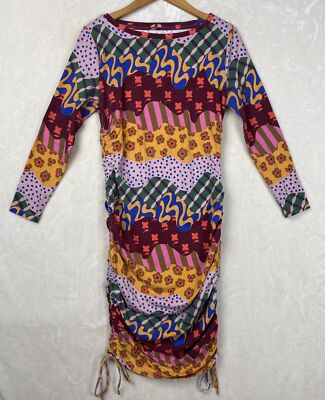 Latino Heritage Month Bodycon Dress Womens Medium Midi Side Rushing Knit Stretch