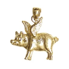 New 14k Gold Flying Pig Pendant
