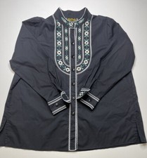 Bob Mackie Wearable Art Black Button Up Shirt With Embroidered Floral Size M