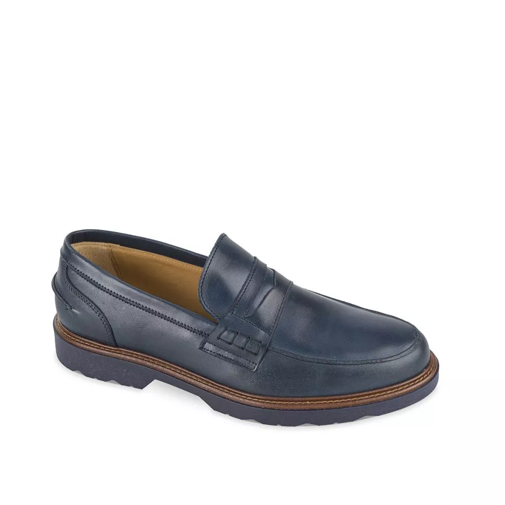 VALLEVERDE 28900 scarpe college mocassino uomo in pelle casual blu