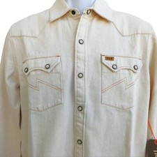 Howler Bros Western Yoked Snap Denim Shirt Double Peak Flaps Yoakam Natural Was
