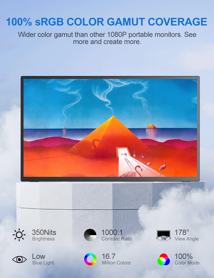 120Hz Gaming Monitor Portable Monitor 18.5" 1920*1080 Freesync Screen HDR FHD - Image 4 of 4