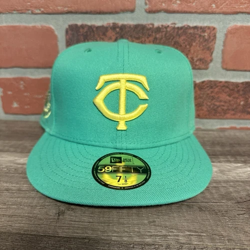 NEW ERA MINNESOTA TWINS GREEN YELLOW FITTED BASEBALL HAT 50 SEASONS 7 1/8 C3