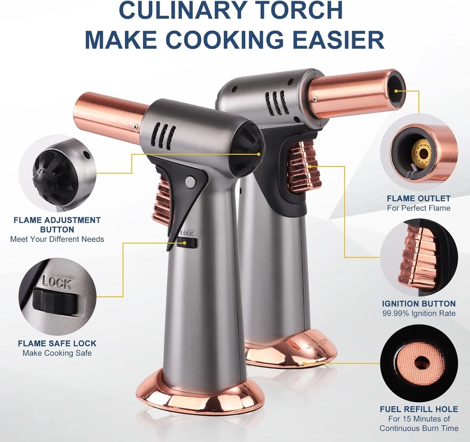 Torcia a Butano, Premium Doppia Fiamma Grande Torcia Accendino Da Cucina (Gas Bu - Immagine 2 di 4