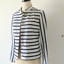 Gant Striped Nautical Navy White Cotton Classic Blazer Jacket Women Size 4 Small