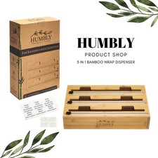 Foil and Plastic Wrap Organizer, 3 in 1 Bamboo Wrap Dispenser w/ Cutter